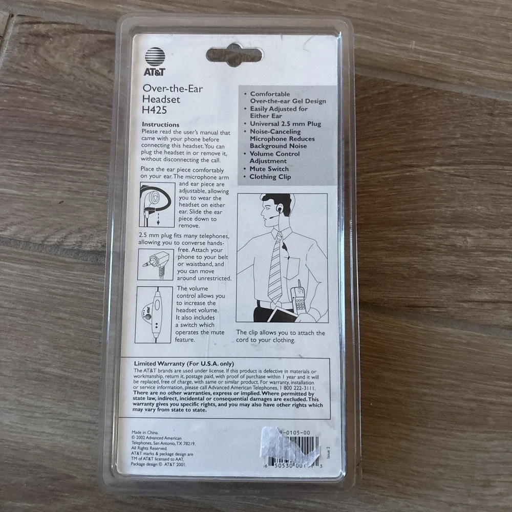 AT&T H425 Over the Ear Headset for Cellphones from‎ 2002 - Factory Sealed